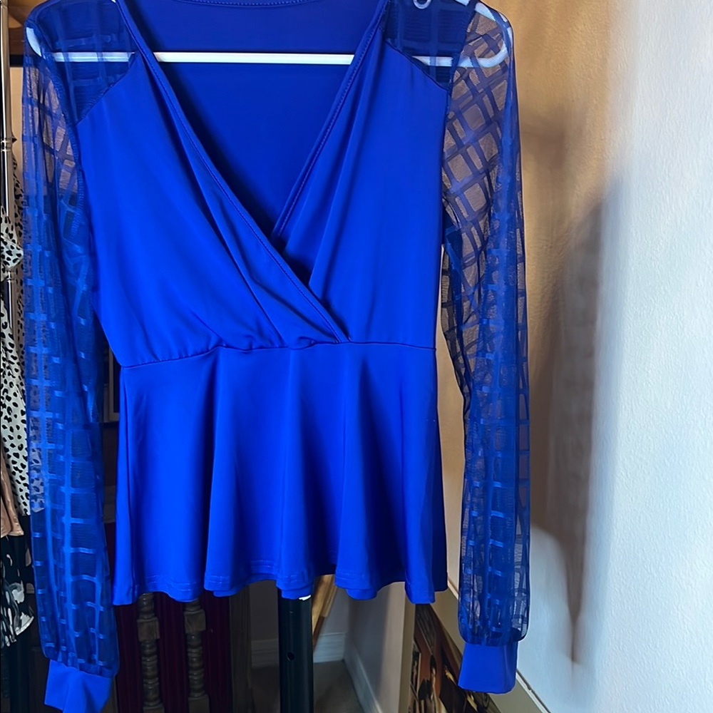 Elegant Blue Wrap Top